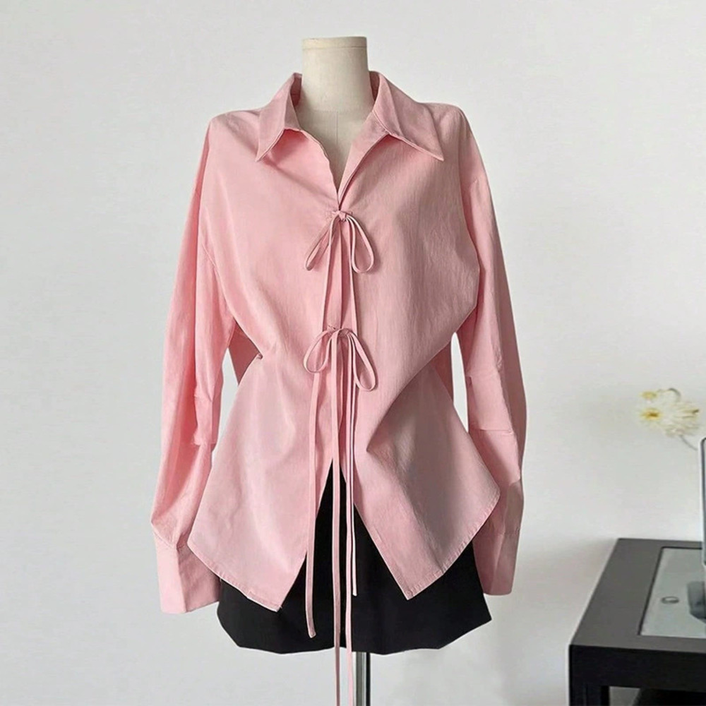 H&M Womens Fall Chic Long Sleeve Solid Color Tie Front Cardigan Blouse